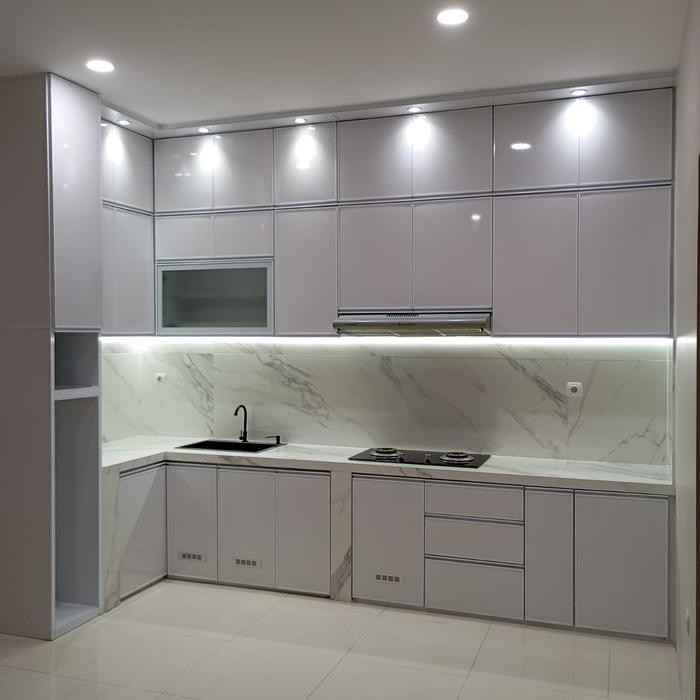 Kitchenset Aluminium ACP Minimalis - Harga Mulai dari Rp. 2,7 Juta - Putih, Stainless, Rak