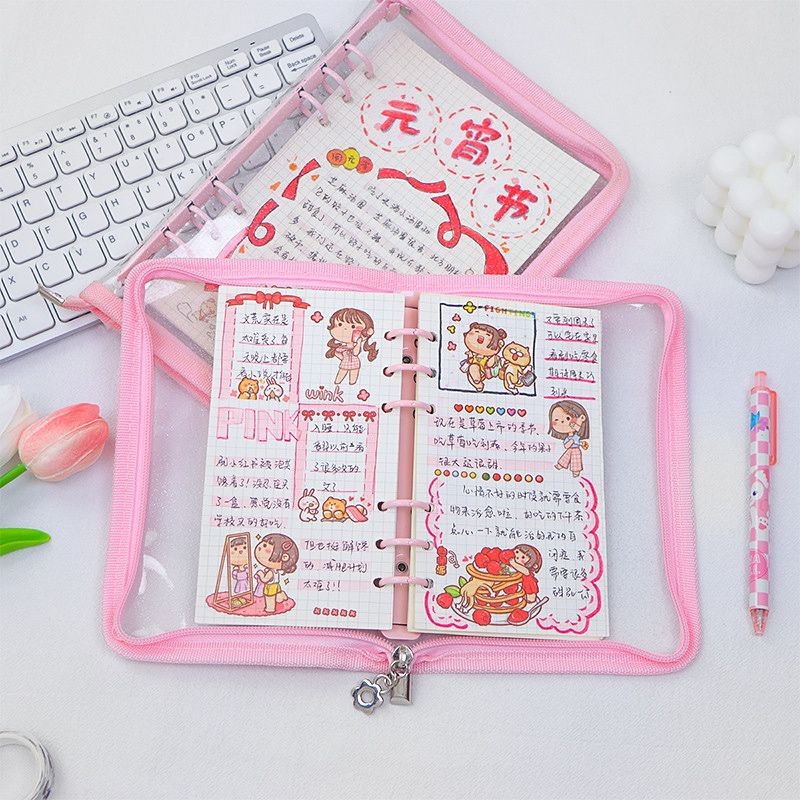 

SHINSDAY A6 A5 Binder Warna Zipper Glitter Transparan Aesthetic