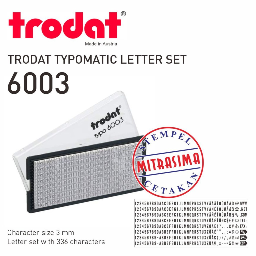 

Trodat 6003 ( Typomatic Letter Set - Huruf, angka untuk pel typo )