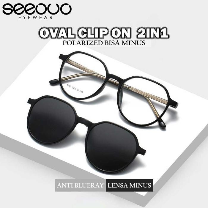 seeouo clip on series kacamata 2in1 lensa magnet model oval semi kotak bahan tr90 lentur fashion