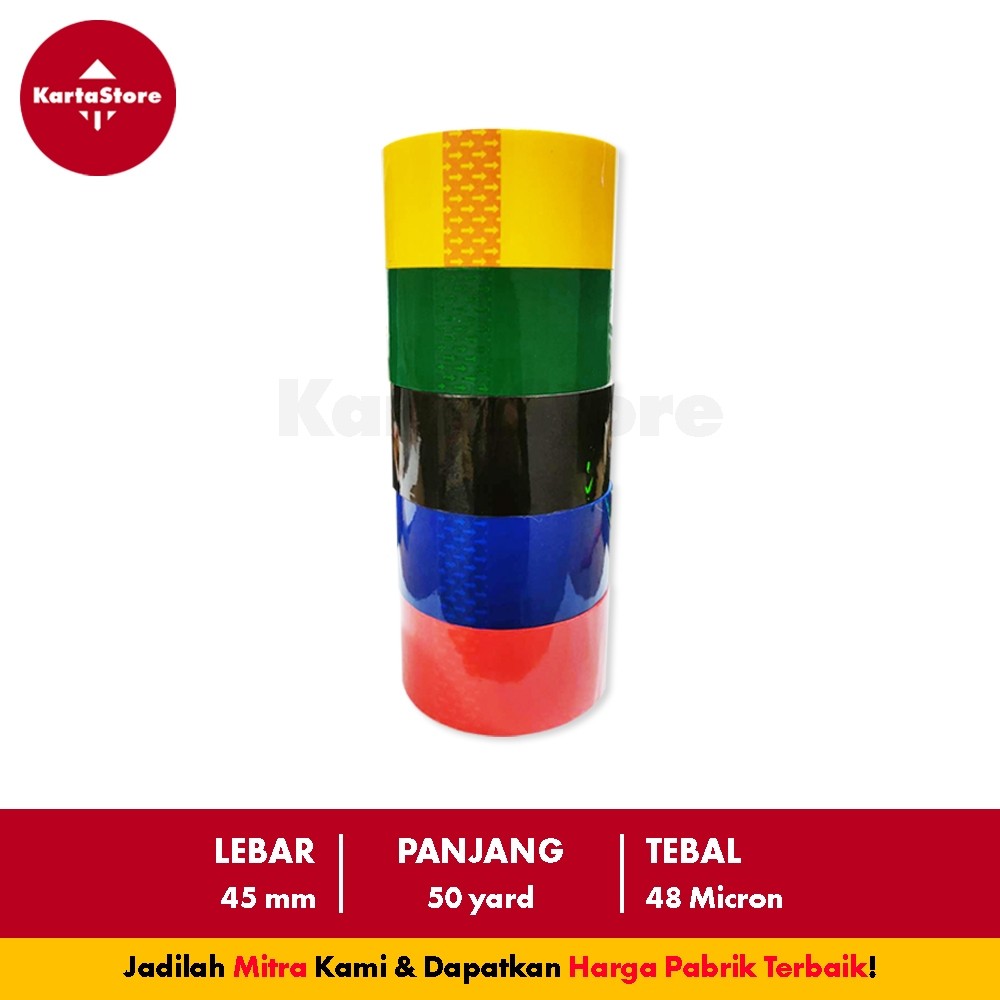 

( 1 KARTON ) LAKBAN WARNA WARNI 45 MM X 50 YARD SNS INSTANT