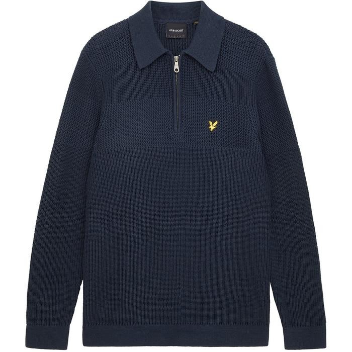 Lyle and Scott Textured Stripe Quarter Zip Jumper Navy Original