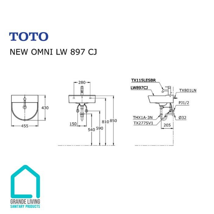 TOP TOTO WASTAFEL GANTUNG KERAMIK WALL HUNG BASIN LW897CJ LW 897 CJ -