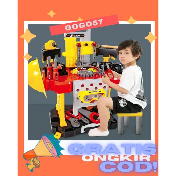 

NEW KID TOOL SET Mainan Anak Pretend Play Set Alat Perkakas Tukang-Tukangan Lengkap 85pcs Bor
