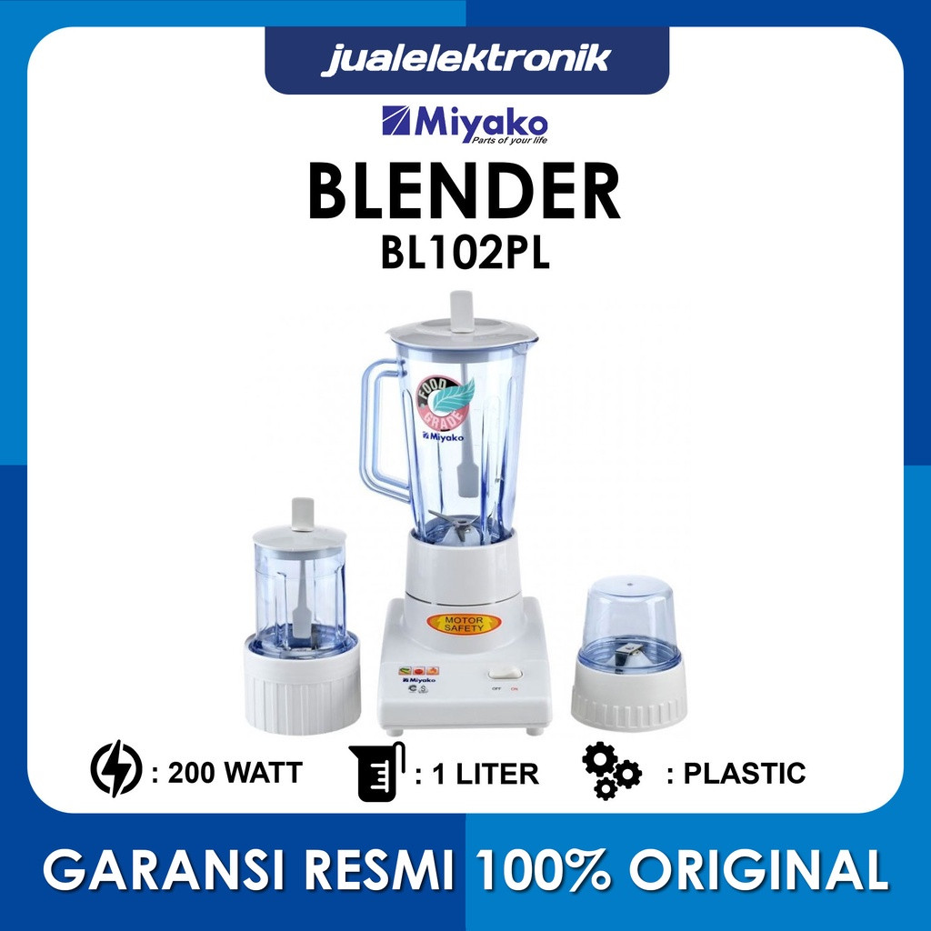 Miyako BL102PL - Blender Plastic 1 Liter 3in1 Pelumat Full Set Harga Terbaik Garansi Original