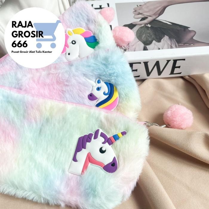

ID KOTAK PENSIL BULU LOGO UNICORN PASTEL PENCIL CASE PASTEL FUR WARNA RAINBOW BULU HALUS POM-POM