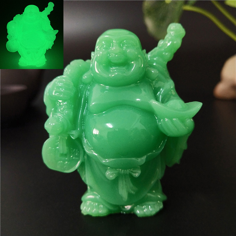 Glowing Chinese Money Laughing Buddha Statue Sculpture Man-Made Jade Stone Home Decoration Maitreya