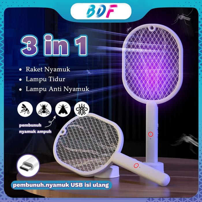 Raket nyamuk 3 in 1 Mosquito killer HRDWP01WT putih Baterai Listrik Kabel