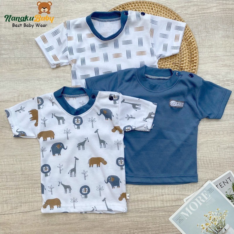 Nanaku Baby - Ukuran S M L Xl Isi 3 Pcs Baju Bayi Kaos Oblong Series Biru Denim Usia 0-18 Bulan