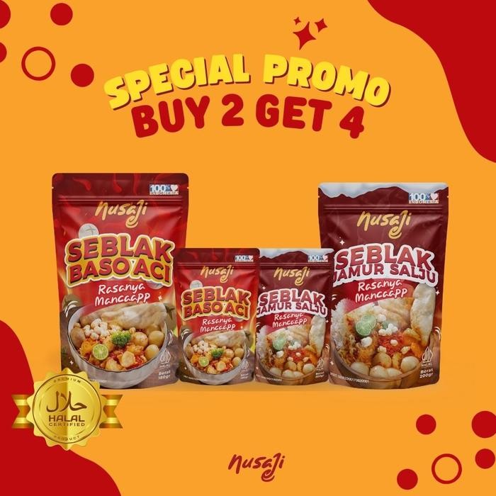 

Sale Terbatas Nusaji - Spesial Promo Buy 2 Get 4 Seblak Jamur Dan Seblak Baso Aci