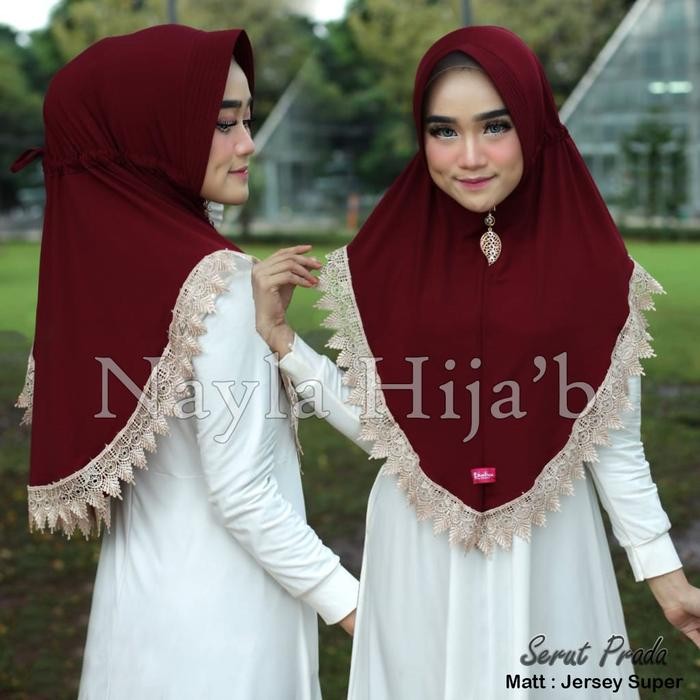 Imanzia- Jilbab Instan Serut Prada Renda Hijab Bergo Nayla Hija'B