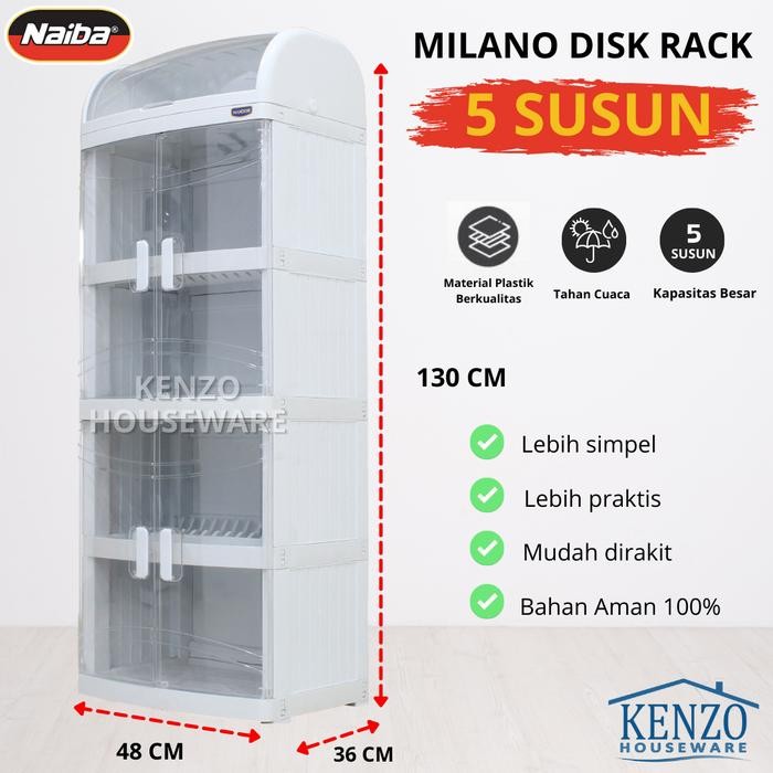 Rak Piring 5 Susun + Tutup Lemari Piring Gelas Storage Plastik Naiba