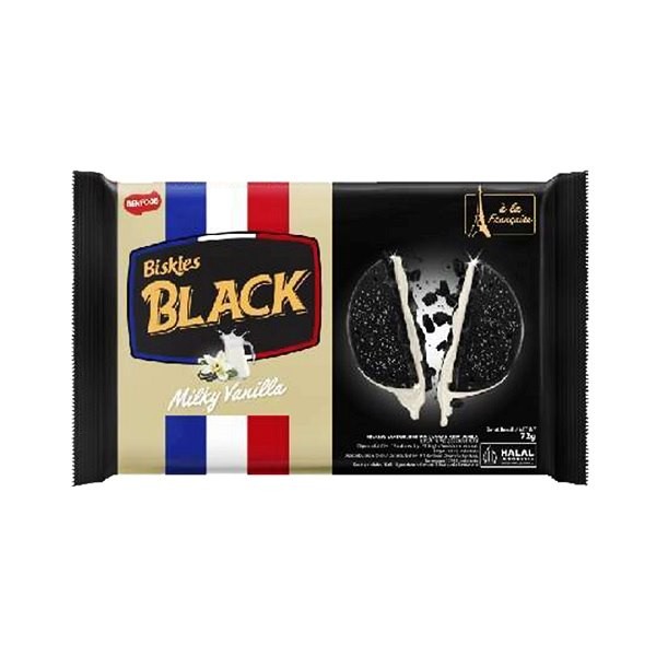 

BISKIES BLACK SANDWICH MILKY VANILLA 72G