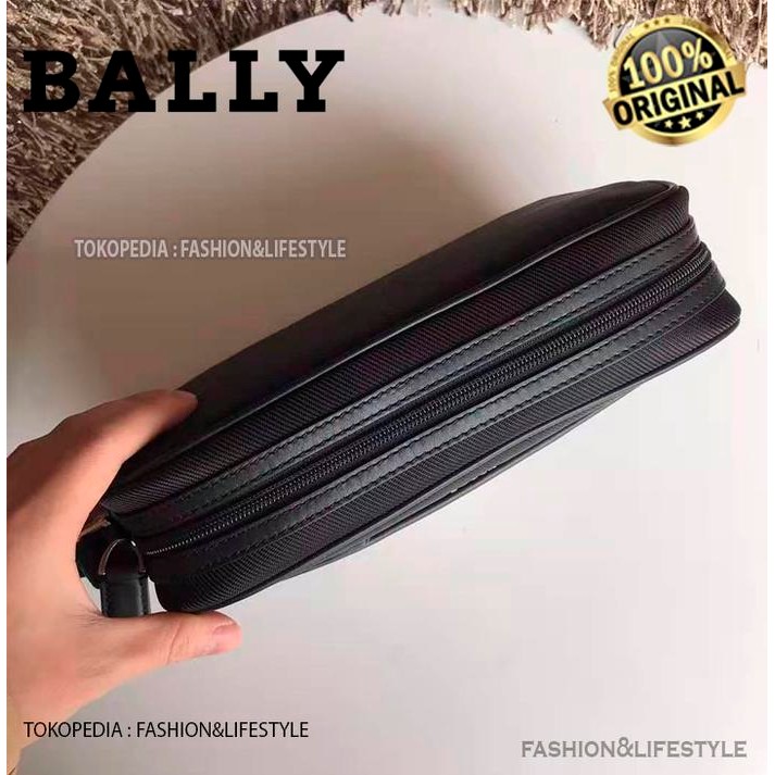Bally Men Caliros Clutch Bag Black Stripe 100% ORIGINAL