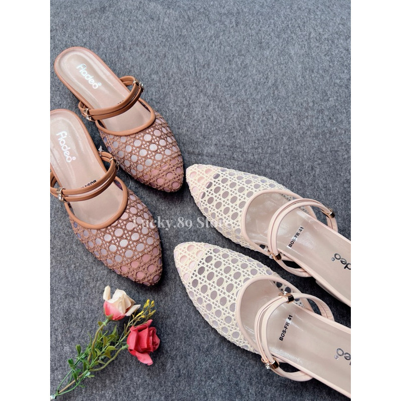 Fladeo Sandal Wanita heels 3cm variasi tali depan dan brukat