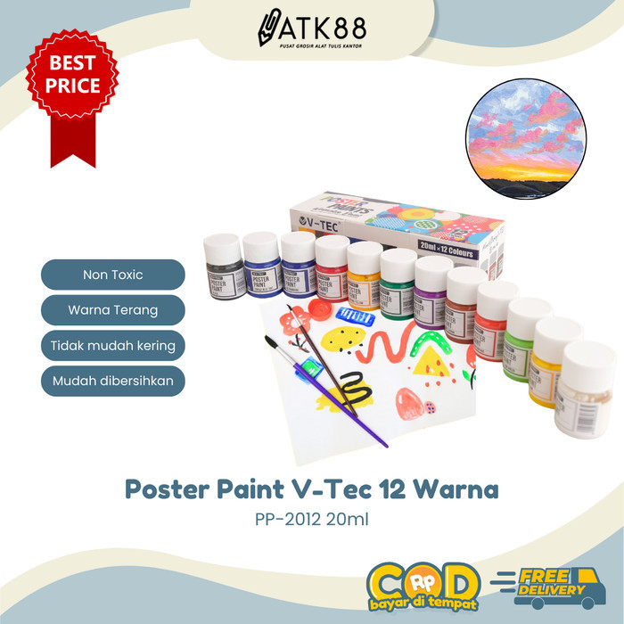 

PROMO! Cat Poster V-Tec 12 Warna 20ml Poster Paint PP-2012 Cat Lukis Art Stationery Kuas