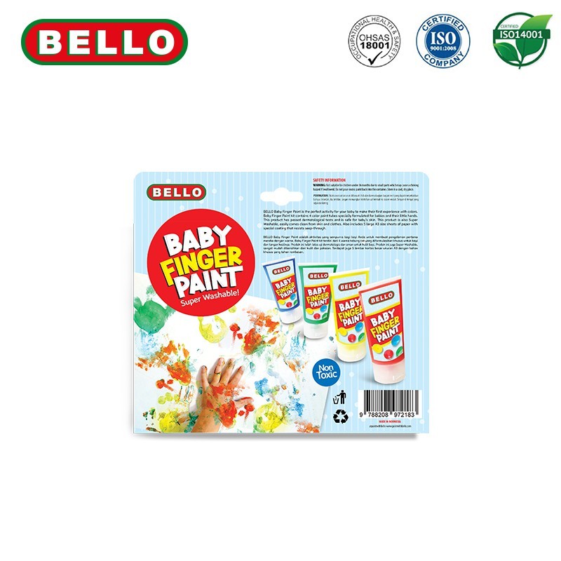 

BELLO BABY FINGER PAINT - Isi 4x60ml Super Washable Paint & 5 Kertas A3