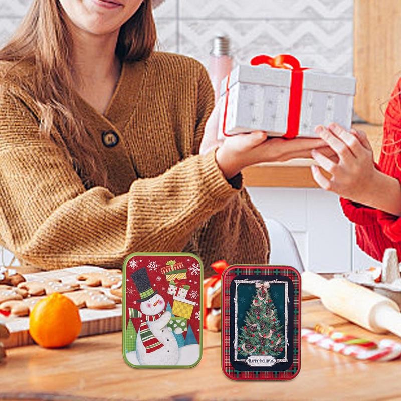 Christmas Tin Box Metal Candy Box Decoration With Lids Christmas Holiday Box Set Metal Cookie Tin Bo