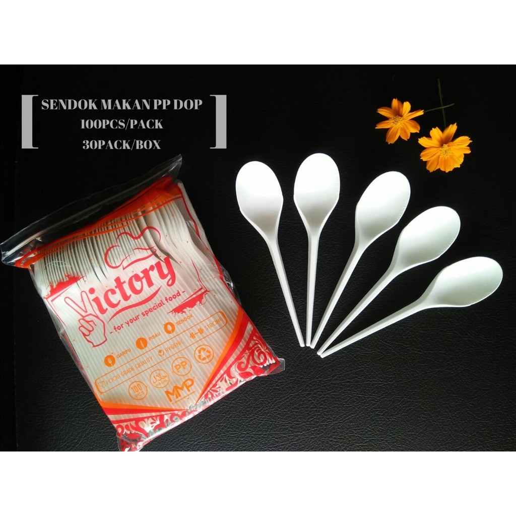[100 PCS] Sendok Makan Victory Dop / Sendok Makan Plastik / Sendok Plastik / Sendok Plastik Putih
