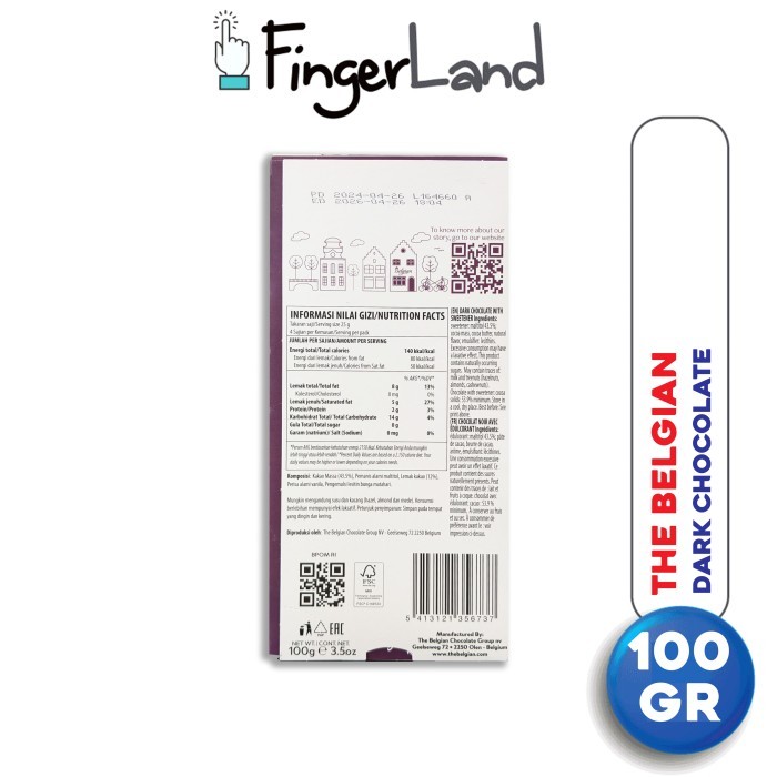 

The Belgian No Sugar Added Dark Chocolate 100 Gram Cokelat Hitam