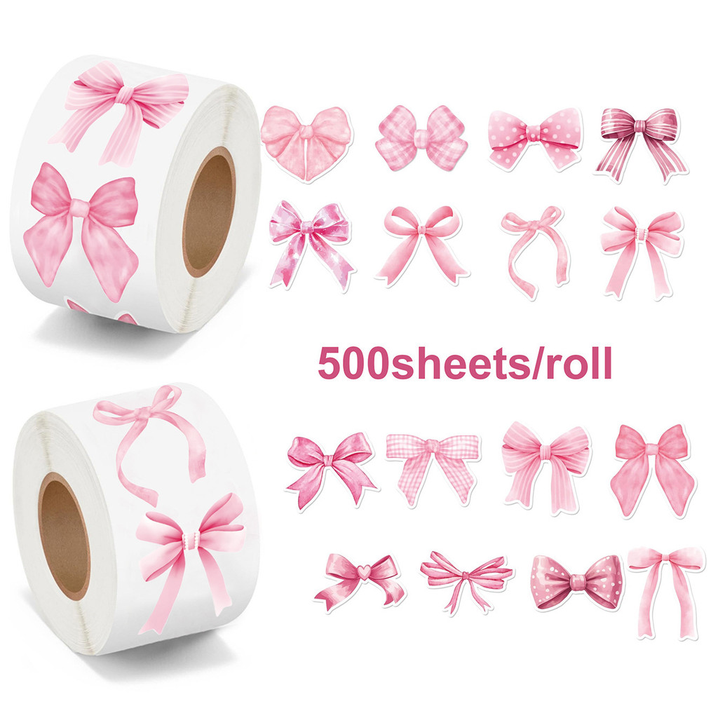 

500Pcs/Roll Pink Bow Seal Stickers, Cute Gift Box Blessing Stickers, Packaging Decoration Adhesive