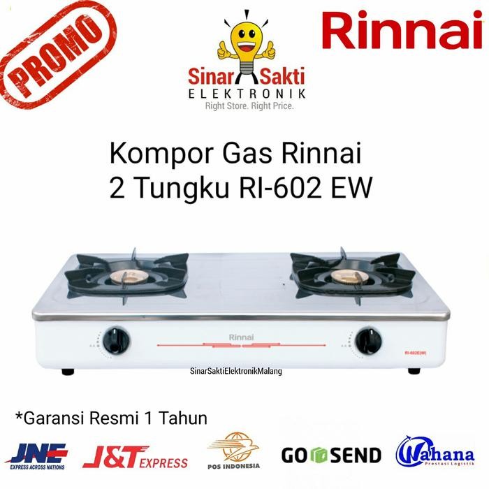 Rinnai Kompor Gas 2 Tungku RI 602 EW / E / RI602EW White Garansi Toko