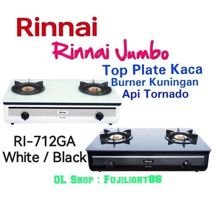 Kompor Gas Jumbo Rinnai Ri-712GA, Jumbo kaca 2 Tungku, Kuningan