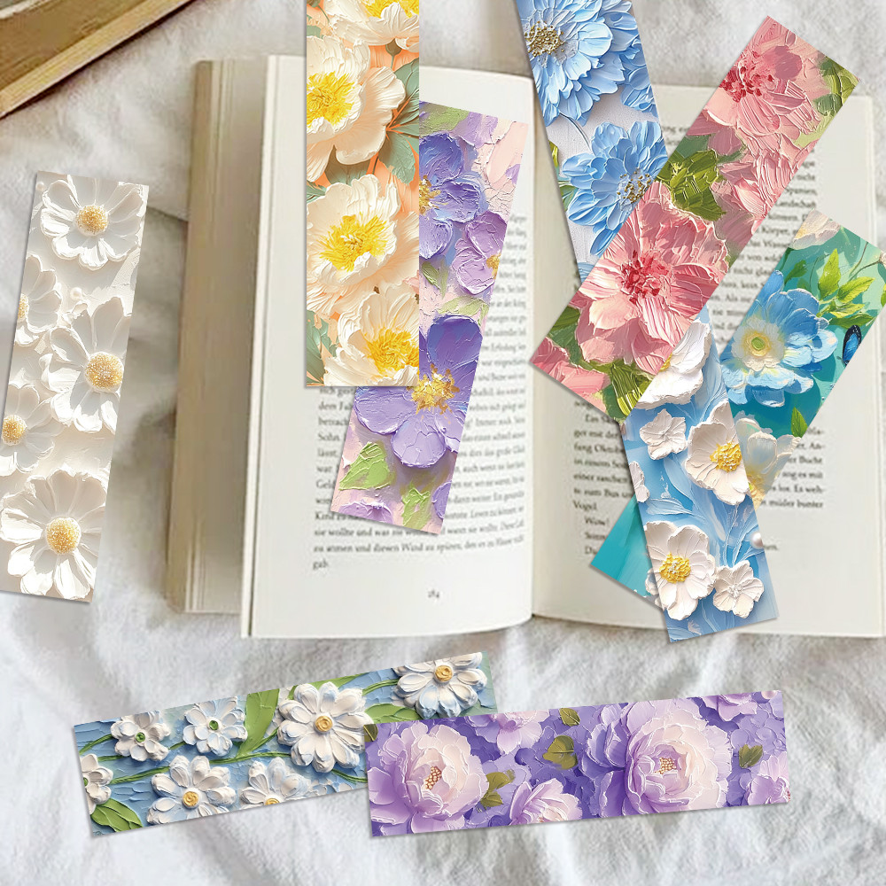 

30Pcs 3D Oil Painting Flower Bookmarks Flowers Style Paper Book Mark Card Unique Bookmarks Aesthetic