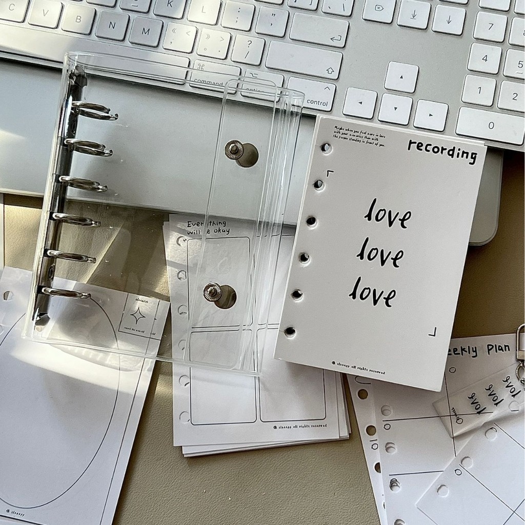 

A7 Transparent Double Button Three Fold Pvc Loose Leaf Notebook Storage Hand Ledger Binder Inner