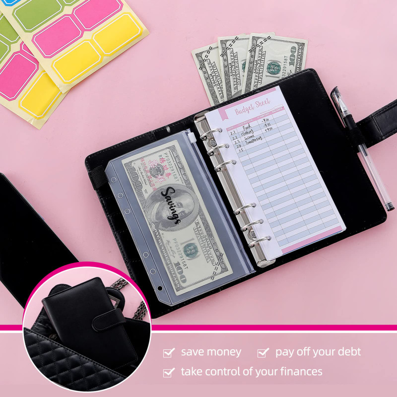 

Pu Leather Budget Binder Notebook Cash Envelopes System Set With Binder Pockets For Money Budget