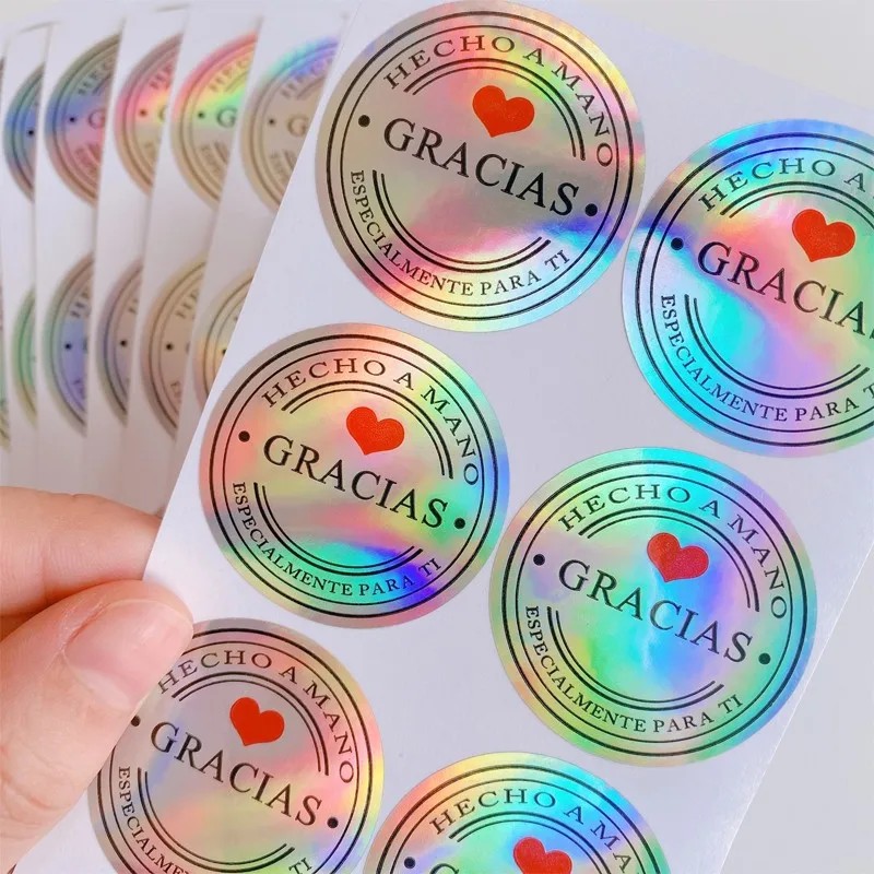 

100Pcs 1Inch Gracias Sliver Laser Gold Round Waterproof Stickers Colorful Adhesive Paper Sticker