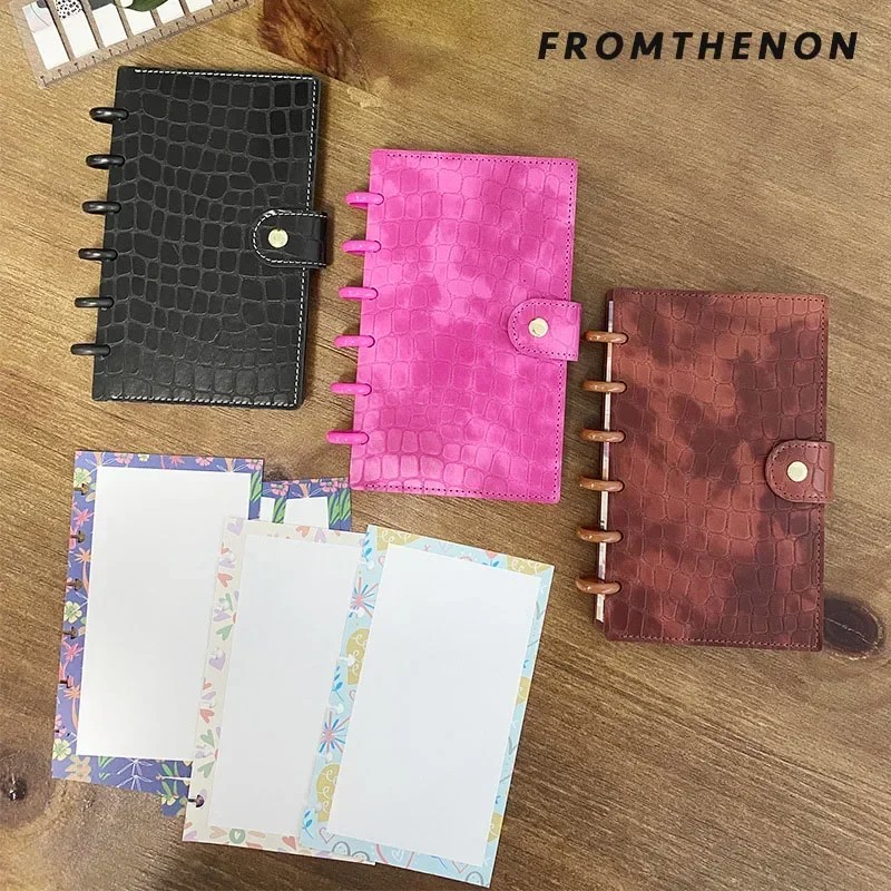 

Fromthenon A6 Leather Disc Bound Loose Leaf Notebook Leather Business Office Notebooks Mushroom Hole
