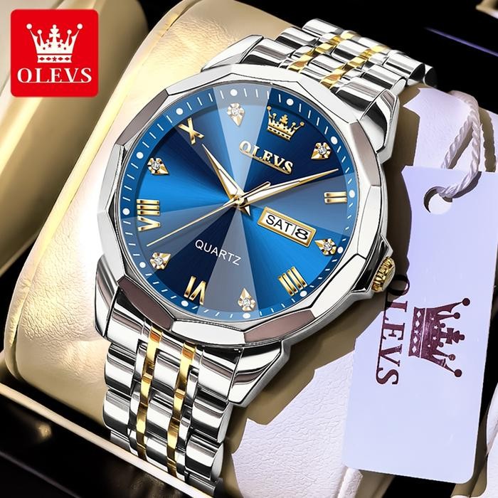 OLEVS Jam Tangan Pria Anti Air Original Rantai Keren Terbaru Mewah 2023 Putih Luxury Stainless Steel