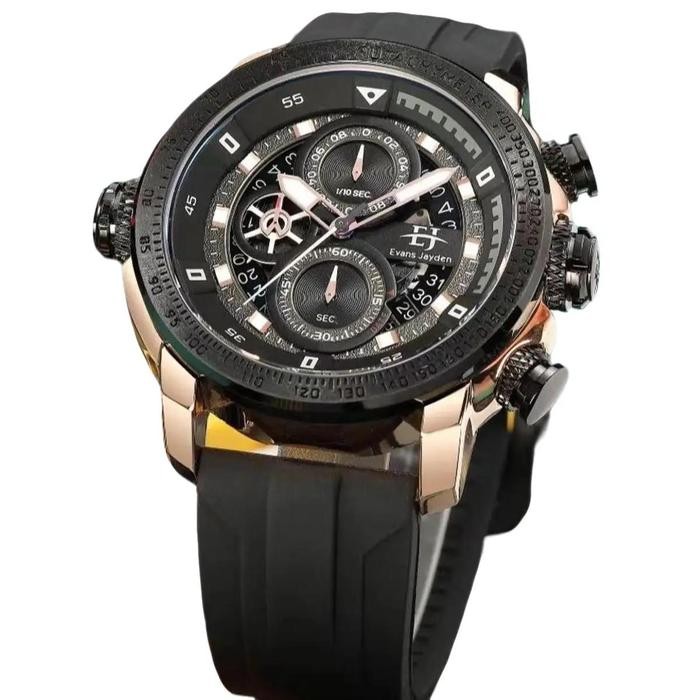 DISKON Evans Jayden Jam Tangan Pria 9466 Rubber Silicon Kaca Sapphire Chronograph Water Resistant