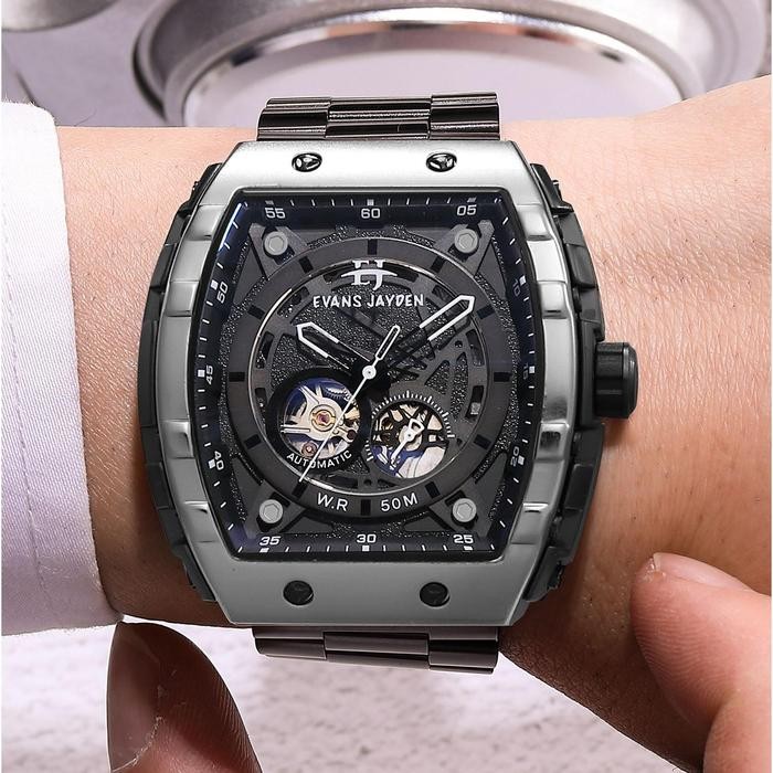 Evans Jayden Jam Tangan Pria 9564 Rantai Automatic Movement Stainless Steel Kaca Sapphire