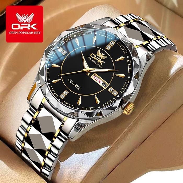 OPK Jam Tangan Rantai Pria Original 100% Anti Air Cowok Tahan Kulit Analog Terbaru Stainless Steel