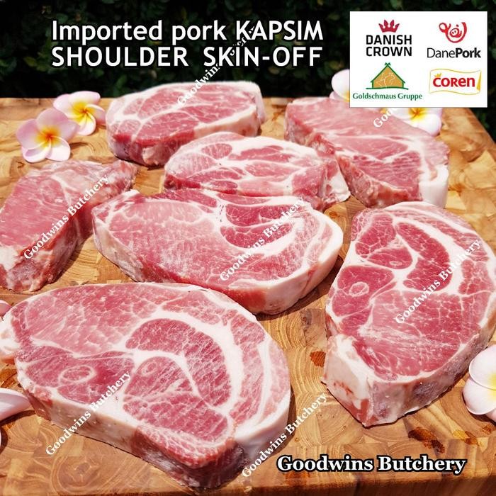 

BnyKBonusBelidiMari- 600g 3pcs pork Kapsim SHOULDER BONELESS SKIN OFF DANISH CROWN Denmark
