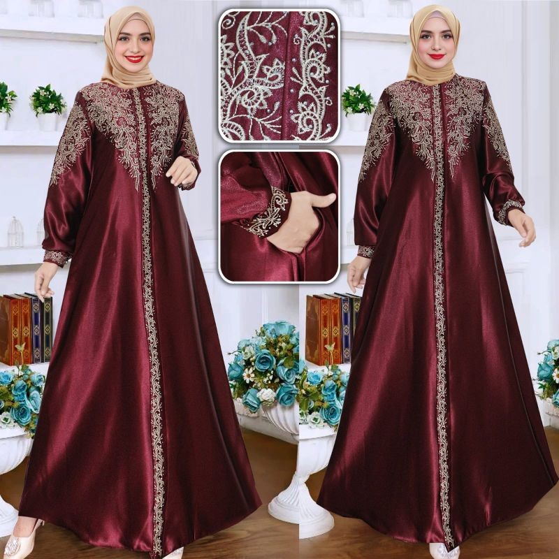 PROMO / MF Collection Official - Gamis Mewah Husna - Gamis Pesta Bahan Satin Kristal - Gamis Terbaru