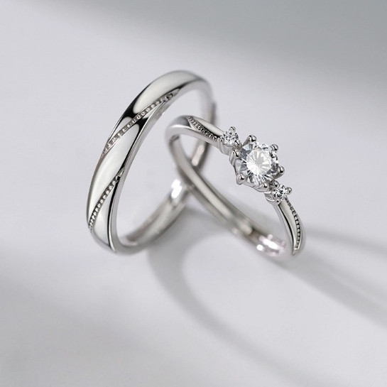 Cincin Wanita Couple Pasangan Perak S925 Moissanite Berlian GRA Sertifikat Free Kotak Hadiah