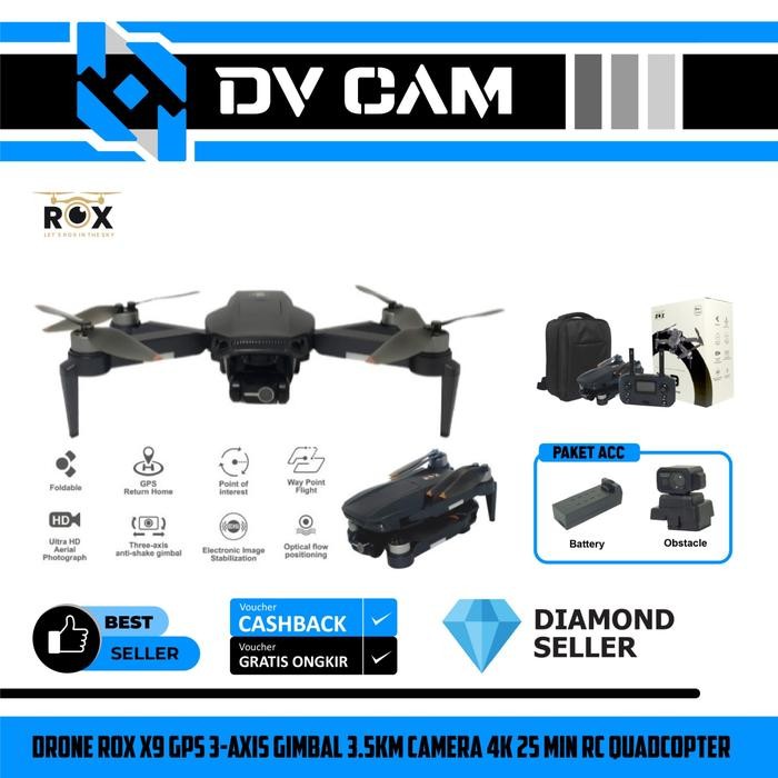 Clixsy- Drone Rox X9 Gps 3-Axis Gimbal 3.5Km Camera 4K 25 Min Rc Quadcopter