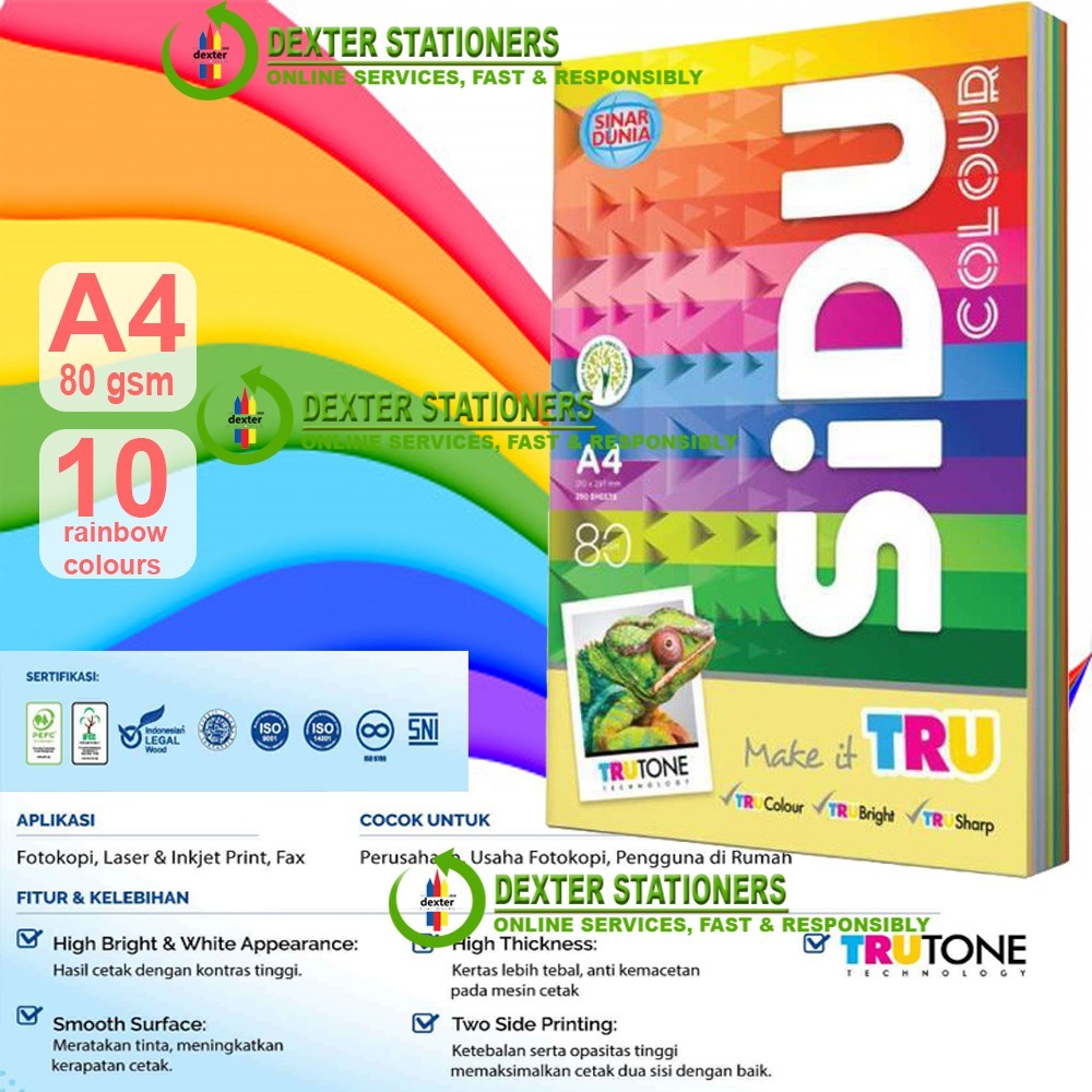 

KERTAS A4 80GR SIDU RAINBOW KERTAS WARNA WARNI SIDU RAINBOW KERTAS HVS SIDU IT COLOUR