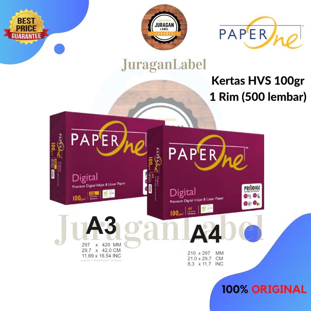 

PaperOne 100Gr A4 A3 Kertas HVS 1 Rim ( Lembar)