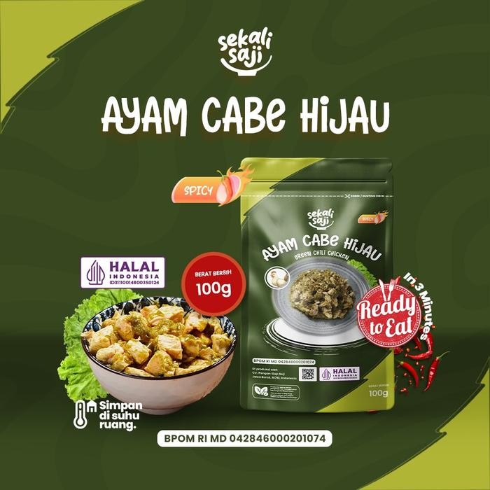 

Lauk am Cabe Hijau 100gr Makanan Sekali Saji Lauk Mateng Tahan Lama Halal Sekali Saji