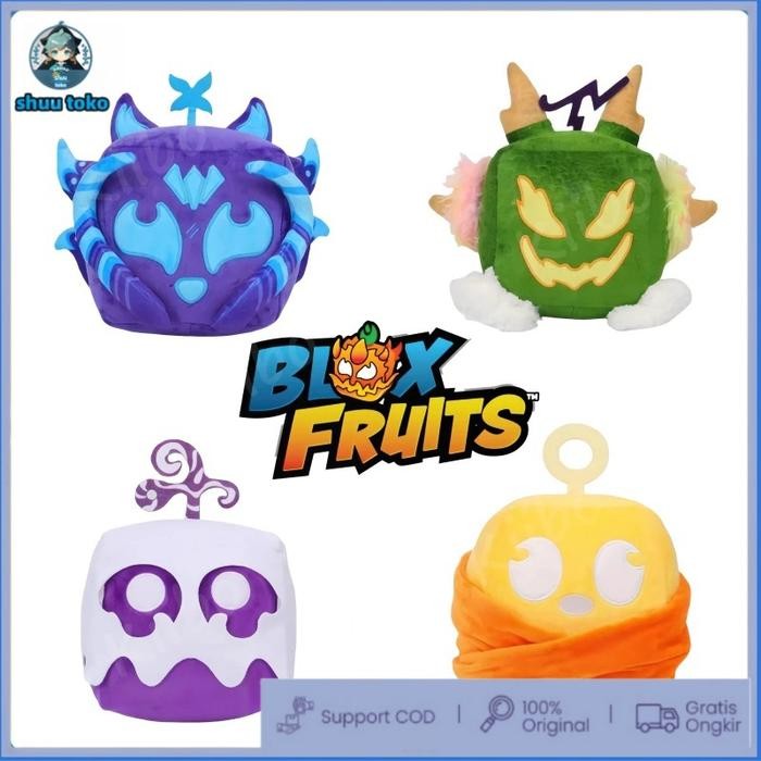 ReadyBloxs Fruits Plushie-Boneka Buah Blox Anime Game Plush Toy Fruit Leopard Pattern Box Plush Toy