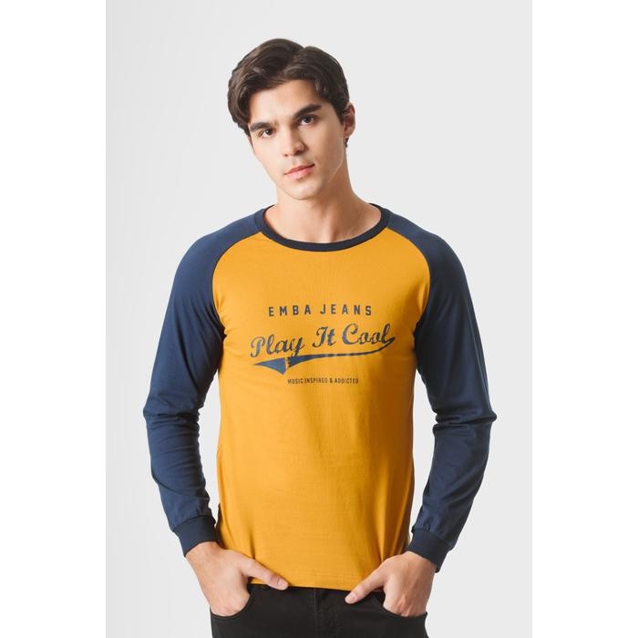 Modo- Emba Denim - Raglan Kaos Pria Lengan Panjang Regular Baju Bulat