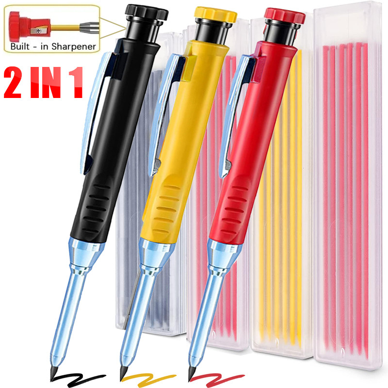 

4-1Pack Solid Carpenter Pencil With Refill 40Mm Long Nosed Deep Hole Mechanical Pencil Marker For