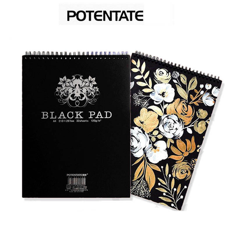 

32 Sheets A4/A5 Black Paper Sketch Drawing Pad 120Gsm Spiral Bound Sketchbook For Colored Pencils,