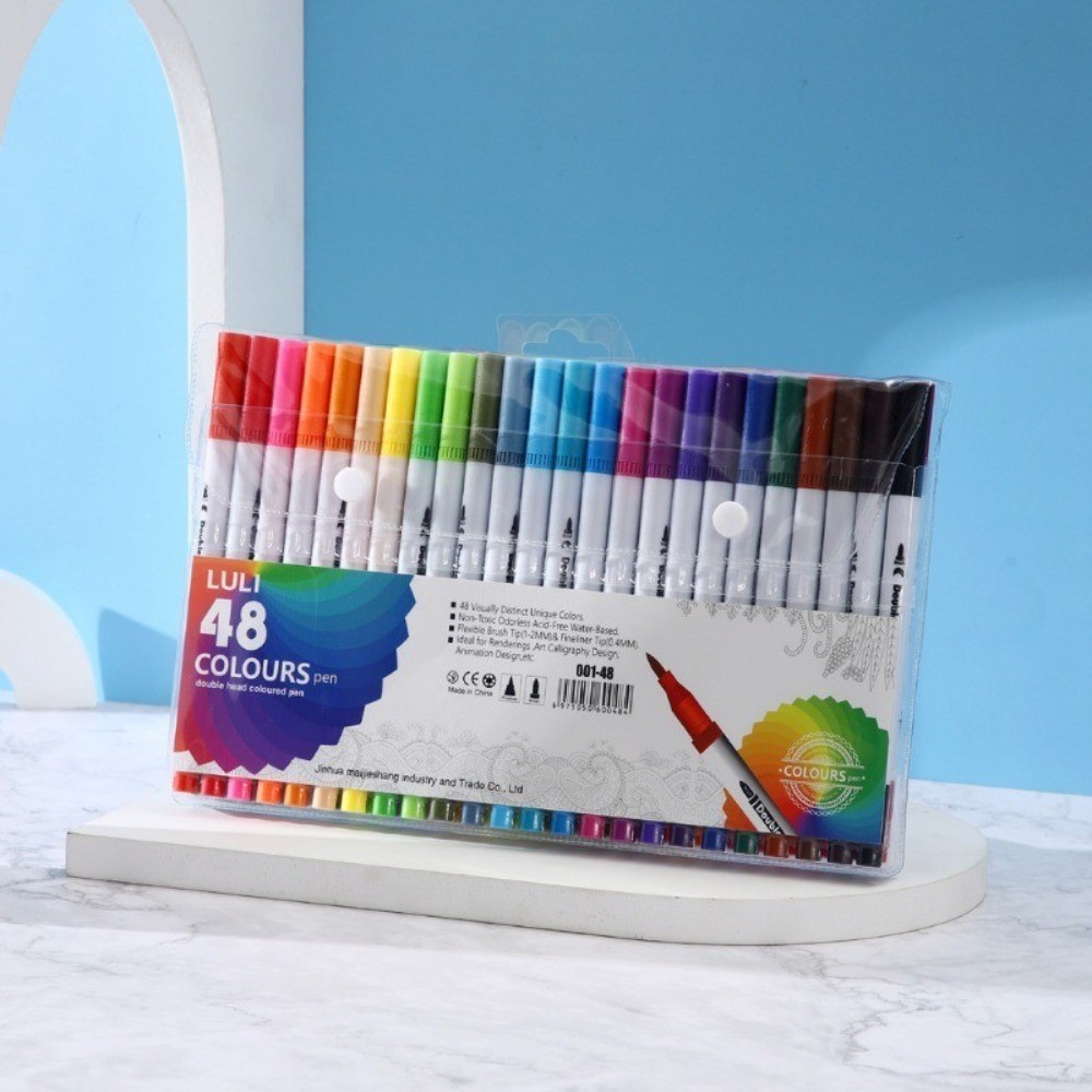 

12/24/36/48 Colored Marker Pens Dual Tip Paint Brush Pen Drawing Painting Hook Line Pens Art School