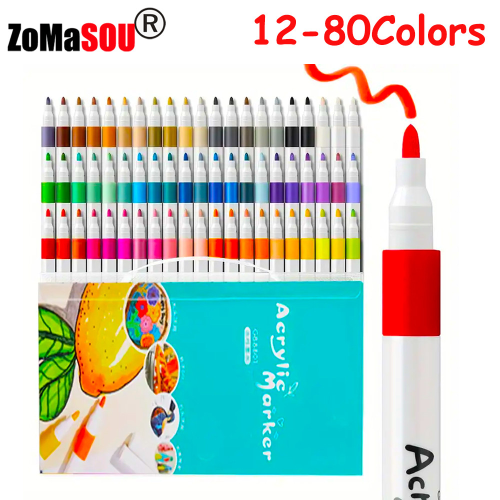 

12-80Colors Acrylic Paint Pens Markers For Rock Painting Water Based Paint Markers Ceramic Easter