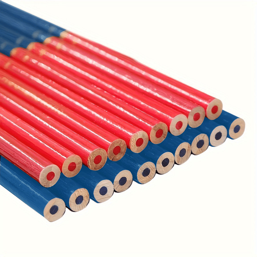 

10Pcs Woodworking Two-Color Round Rod Red And Blue Pencils & Markers Round Engineering Wooden Pens